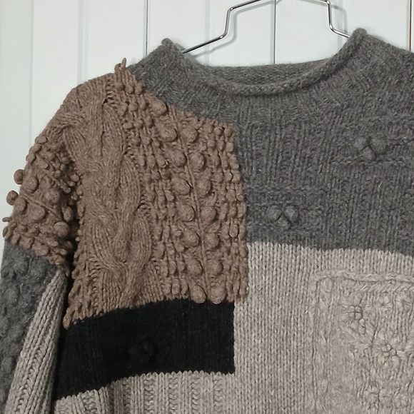 Vintage Bedo 95%Lambwool Patchwork Sweater - Gray, Brown, Black - Picture 4 of 11